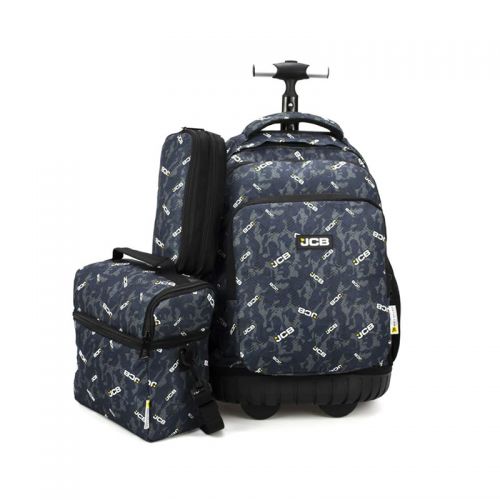 Trolley scolaire JCB 3 pièces – Valise, sac à dos et trousse – Ensemble pratique pour enfants