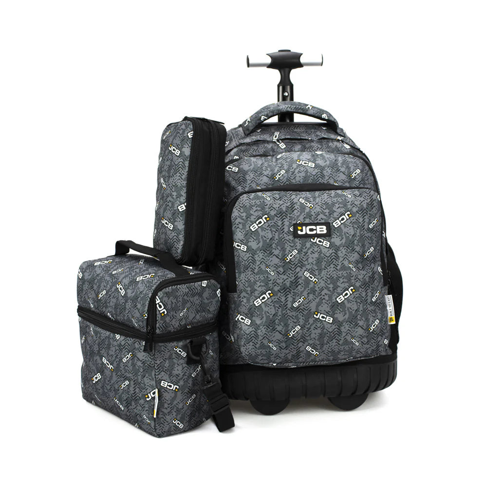 Trolley scolaire JCB 3 pièces – Valise, sac à dos et trousse – Ensemble pratique pour enfants