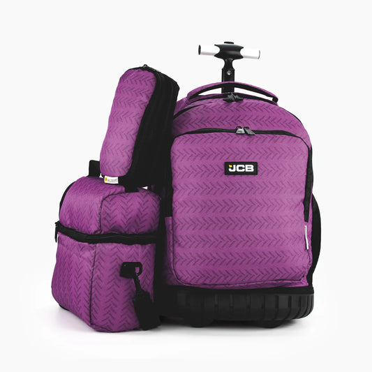 Trolley scolaire JCB 3 pièces – Valise, sac à dos et trousse – Ensemble pratique pour enfants