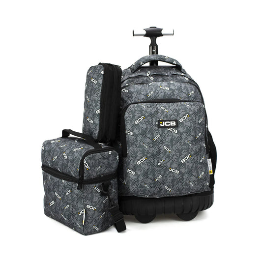 Trolley scolaire JCB 3 pièces – Valise, sac à dos et trousse – Ensemble pratique pour enfants