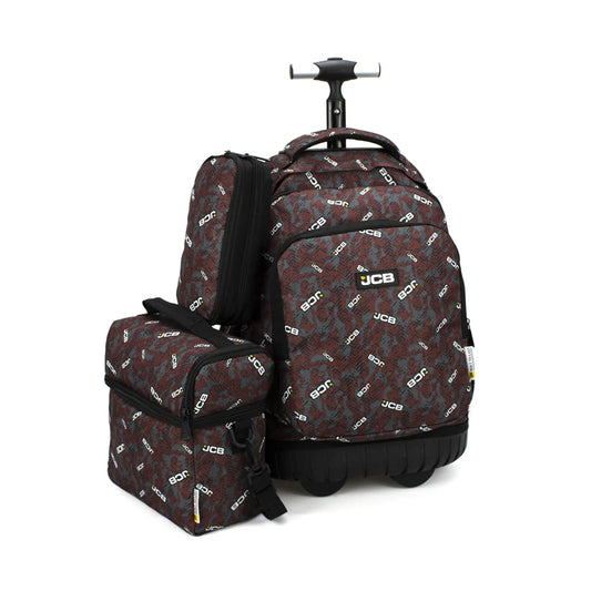 Trolley scolaire JCB 3 pièces – Valise, sac à dos et trousse – Ensemble pratique pour enfants